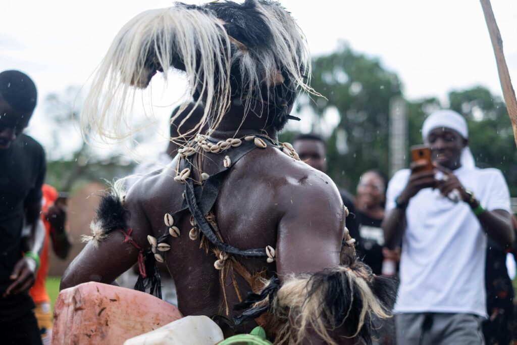 A vibrant traditional dance performance in Kampala, showcasing rich cultural heritage.